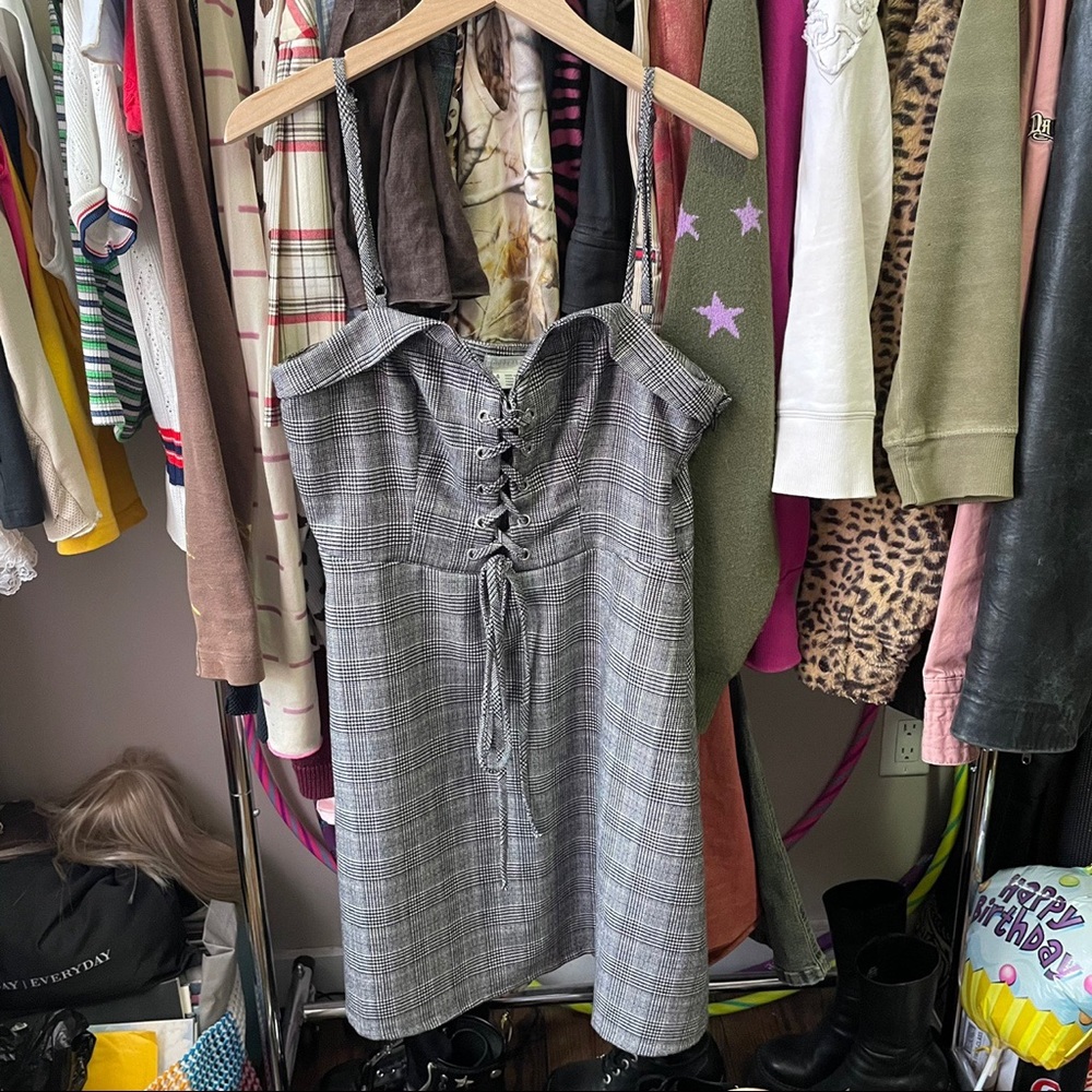 PLAID LACE UP DRESS
